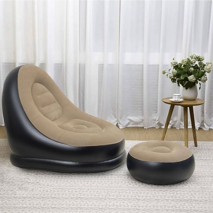 Inflatable Lounge Chair with Ottoman – Ergonomic Back & Lumbar Support Sofa