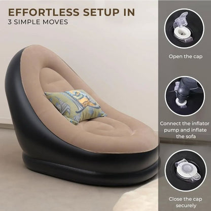 Inflatable Lounge Chair with Ottoman – Ergonomic Back & Lumbar Support Sofa