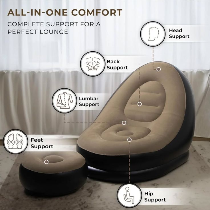 Inflatable Lounge Chair with Ottoman – Ergonomic Back & Lumbar Support Sofa
