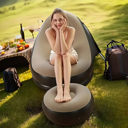 Inflatable Lounge Chair with Ottoman – Ergonomic Back & Lumbar Support Sofa